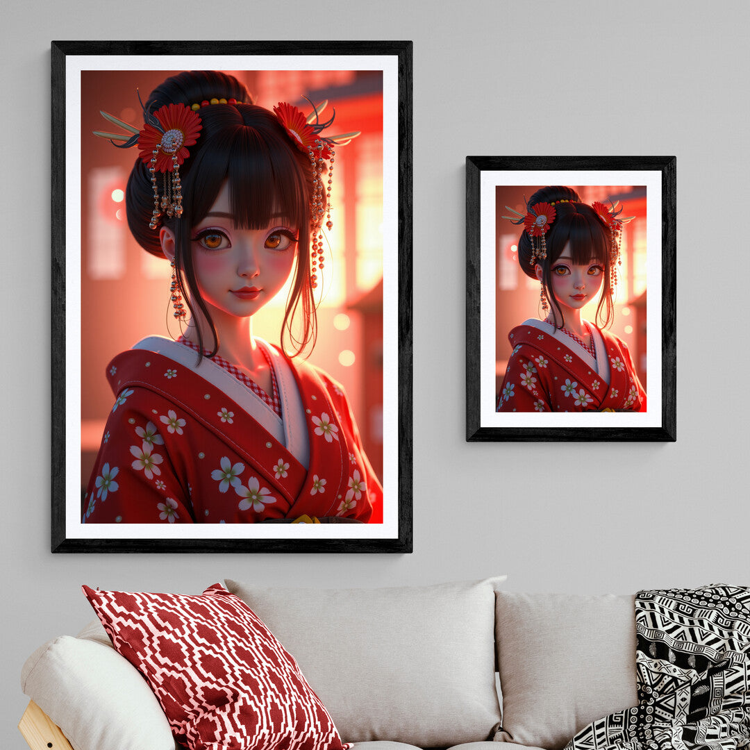 The picture features a Japanese girl with strikingly large, expressive eyes that immediately draw attention. Her eyes are wide and round, filled with a deep sense of emotion, and framed by long, dark lashes. The girl's face is delicate, with soft, smooth skin and subtle, natural makeup that enhances her youthful appearance. Her black hair is sleek and straight, possibly adorned with a simple hair accessory like a bow or clip, adding to her innocent and endearing look.