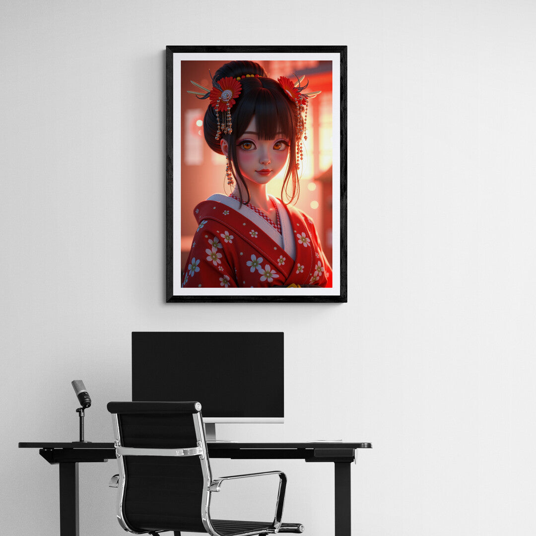 The picture features a Japanese girl with strikingly large, expressive eyes that immediately draw attention. Her eyes are wide and round, filled with a deep sense of emotion, and framed by long, dark lashes. The girl's face is delicate, with soft, smooth skin and subtle, natural makeup that enhances her youthful appearance. Her black hair is sleek and straight, possibly adorned with a simple hair accessory like a bow or clip, adding to her innocent and endearing look.