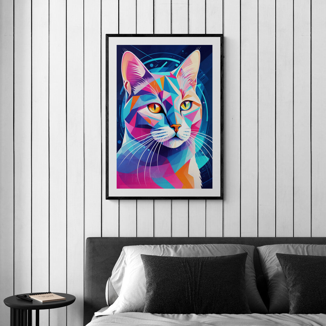 In a striking and avant-garde scene, the picture features a cat rendered in a Futurism art style. The artwork captures the essence of movement and dynamism, characteristic of the Futurism movement, with a modern twist.