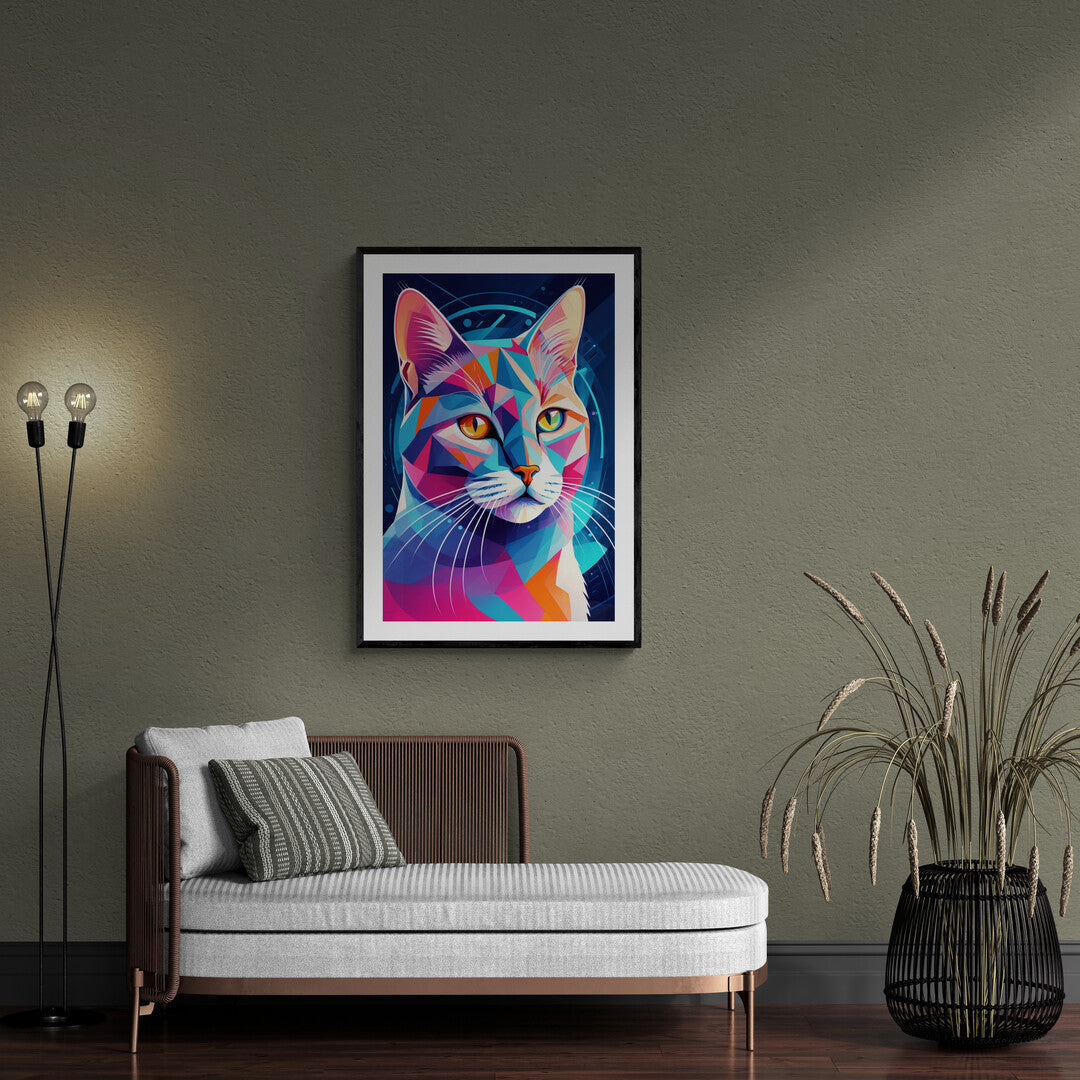 In a striking and avant-garde scene, the picture features a cat rendered in a Futurism art style. The artwork captures the essence of movement and dynamism, characteristic of the Futurism movement, with a modern twist.
