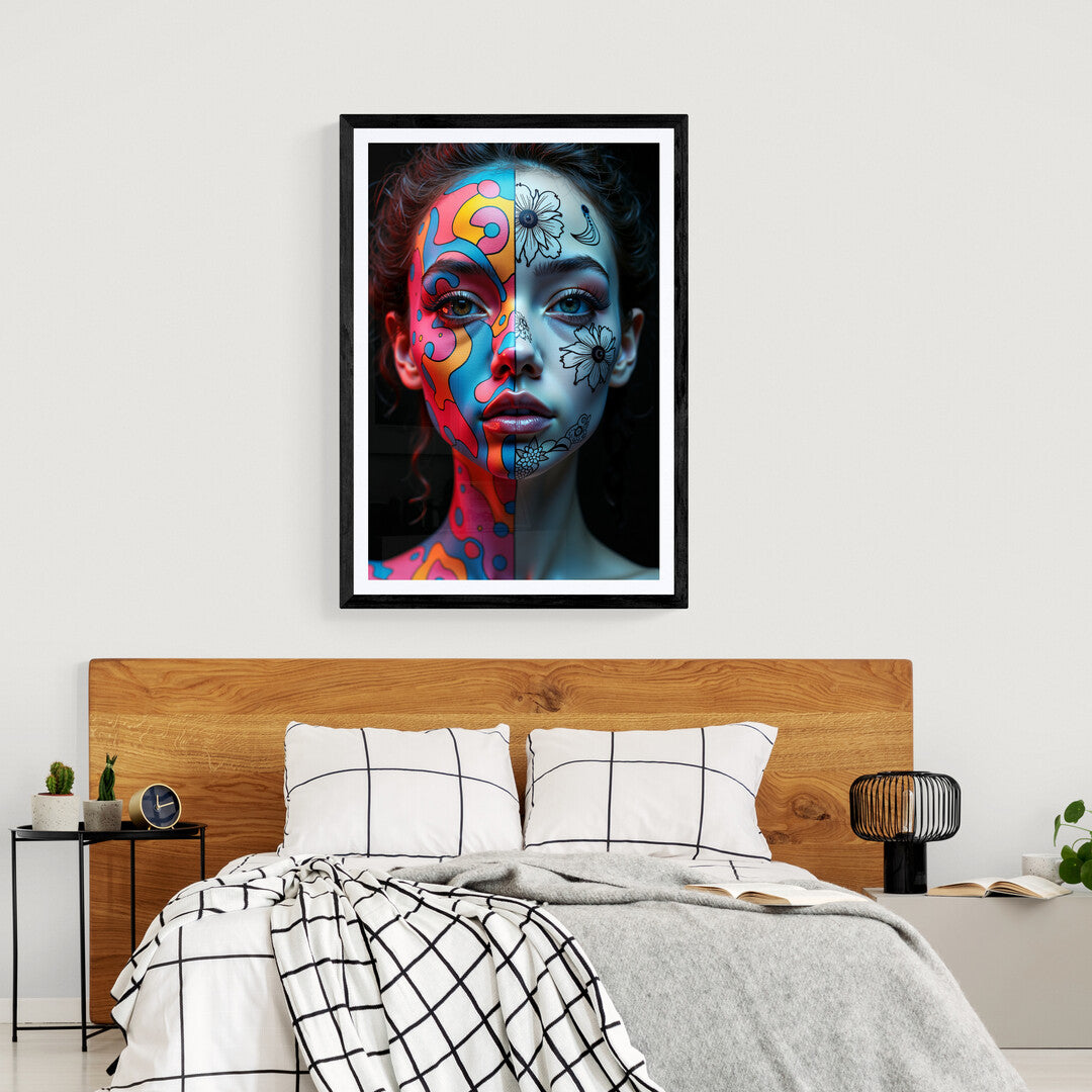 Abstract and floral artwork showcasing bold colors and intricate black-and-white details, ideal for stylish wall art and premium posters