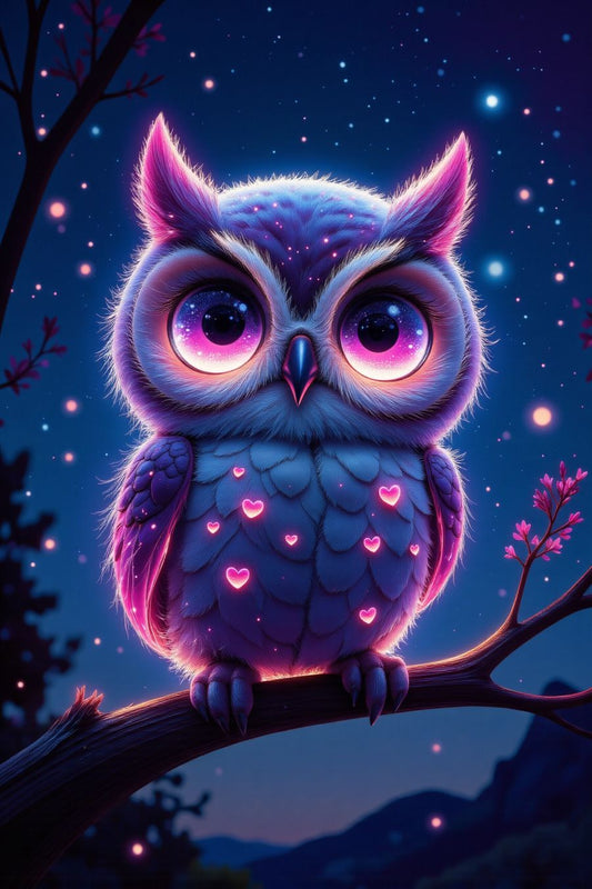 Owl in pink and blue glow Poster Wall Art