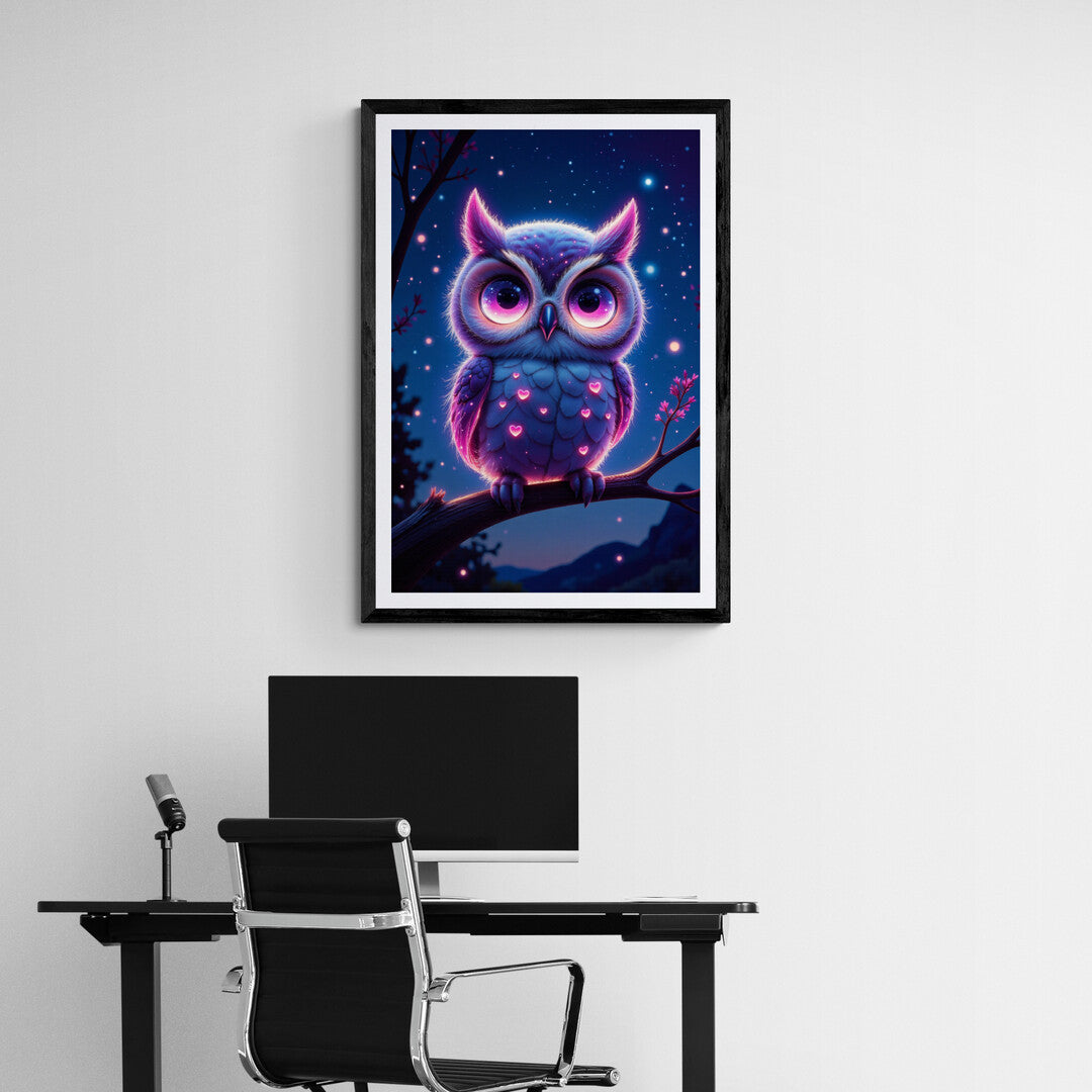 Owl in pink and blue glow Poster Wall Art