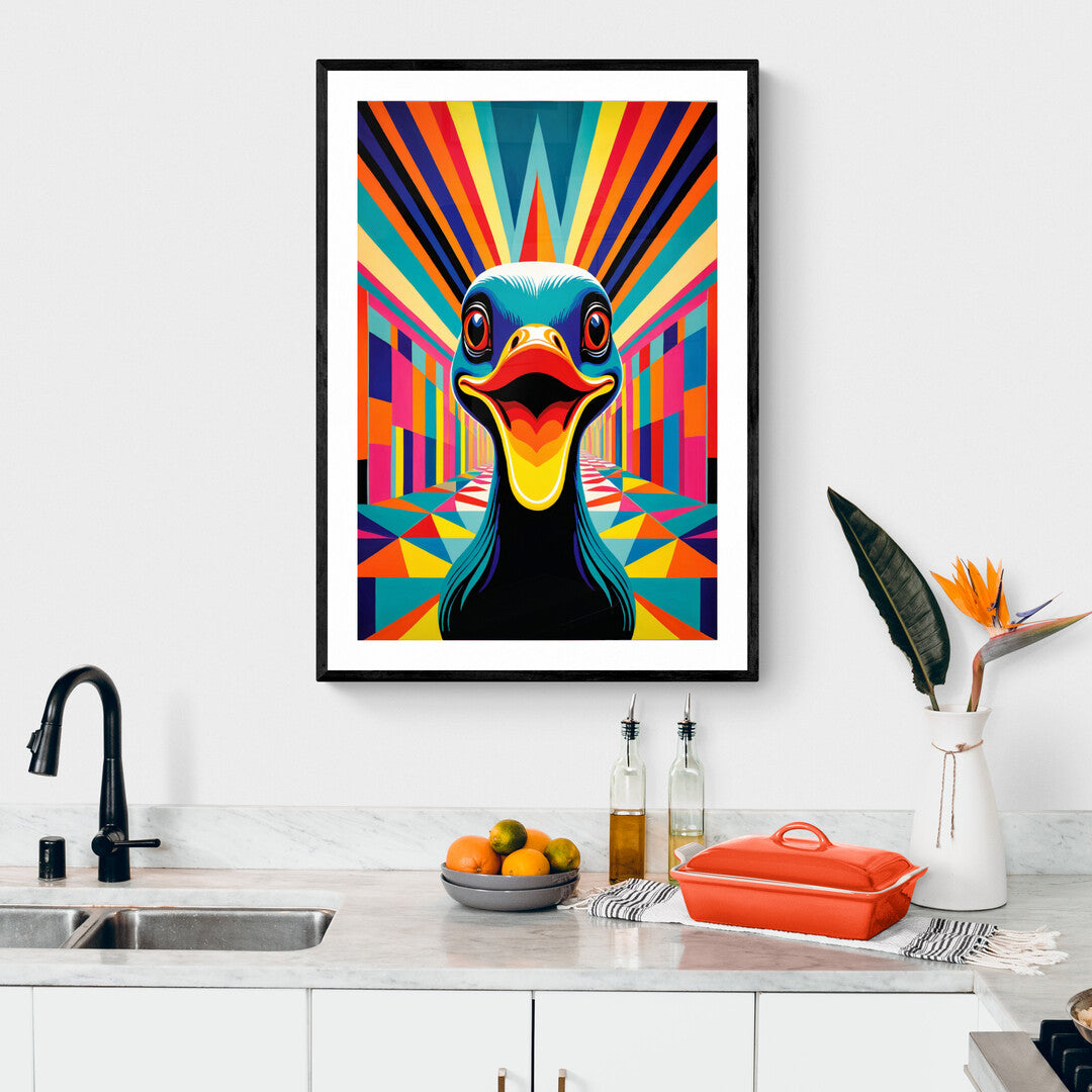 In a bold and whimsical scene, the picture features a "duckcore" theme rendered in the vibrant Fauvism pop art style. This eclectic and lively artwork combines the exaggerated colors and forms of Fauvism with the playful and quirky elements of pop art, creating a unique and eye-catching composition.