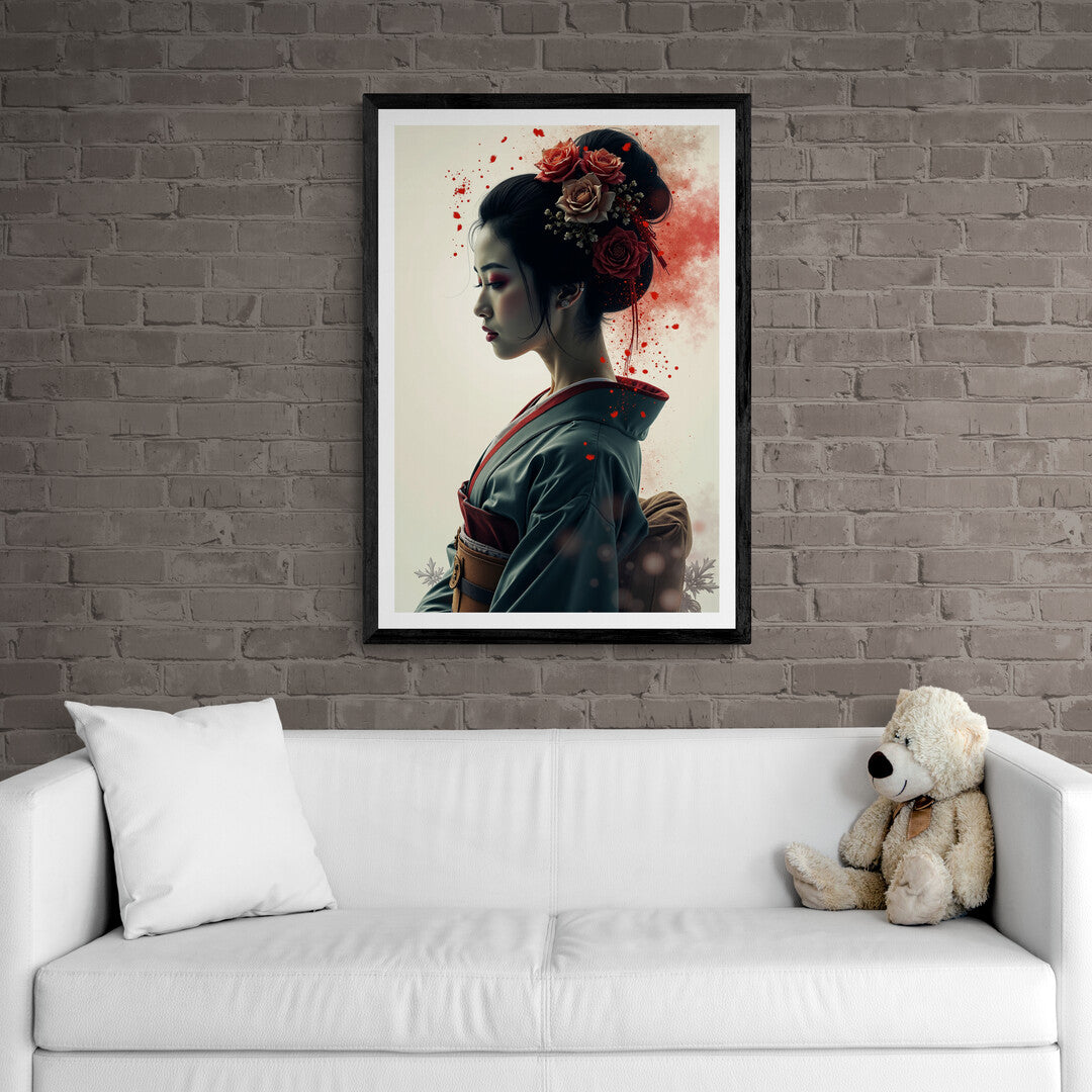 Wall art featuring a woman in traditional attire, adorned with roses, for sophisticated home decor