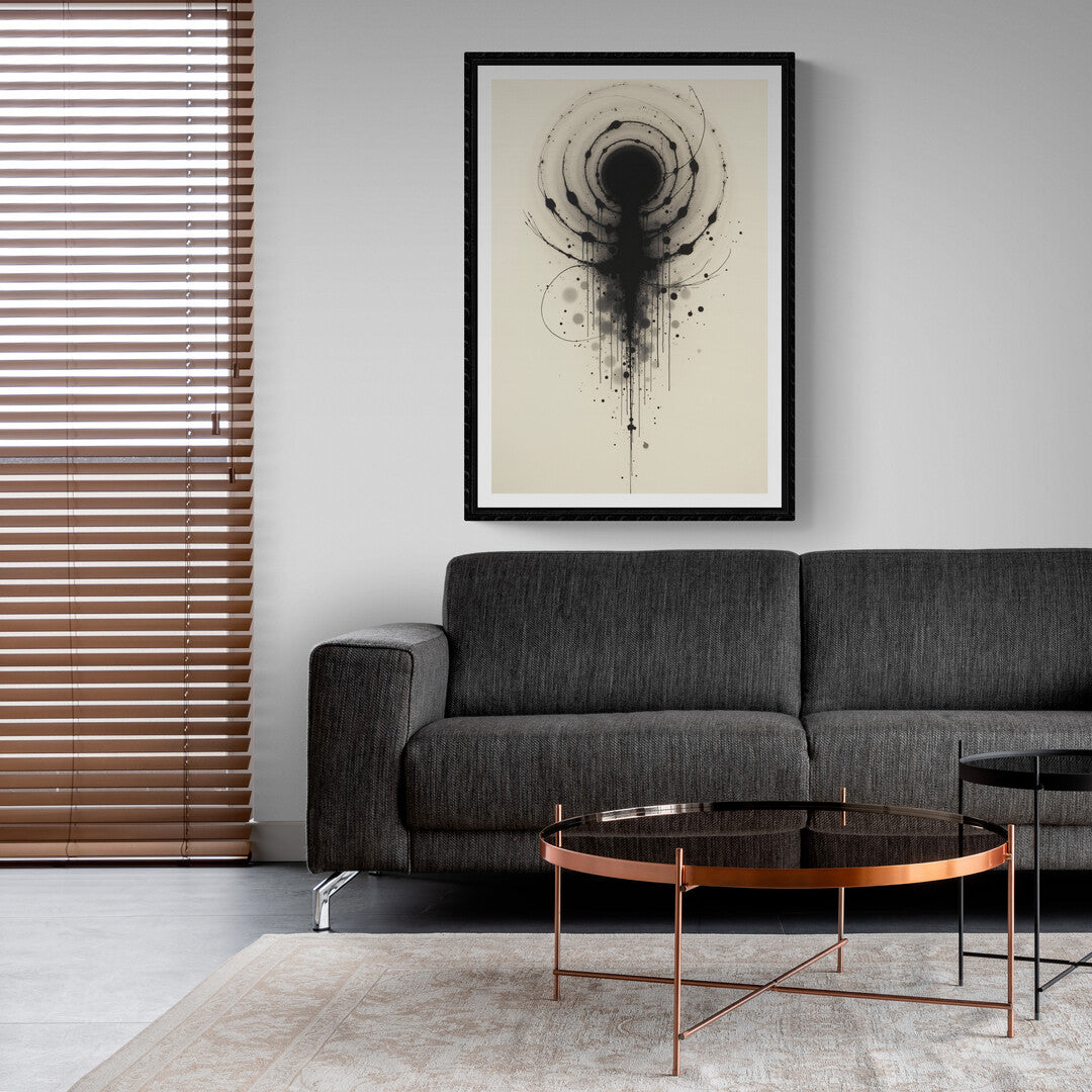 Modern abstract wall art in black and white with flowing ink patterns, crafted for premium home decor enthusiasts