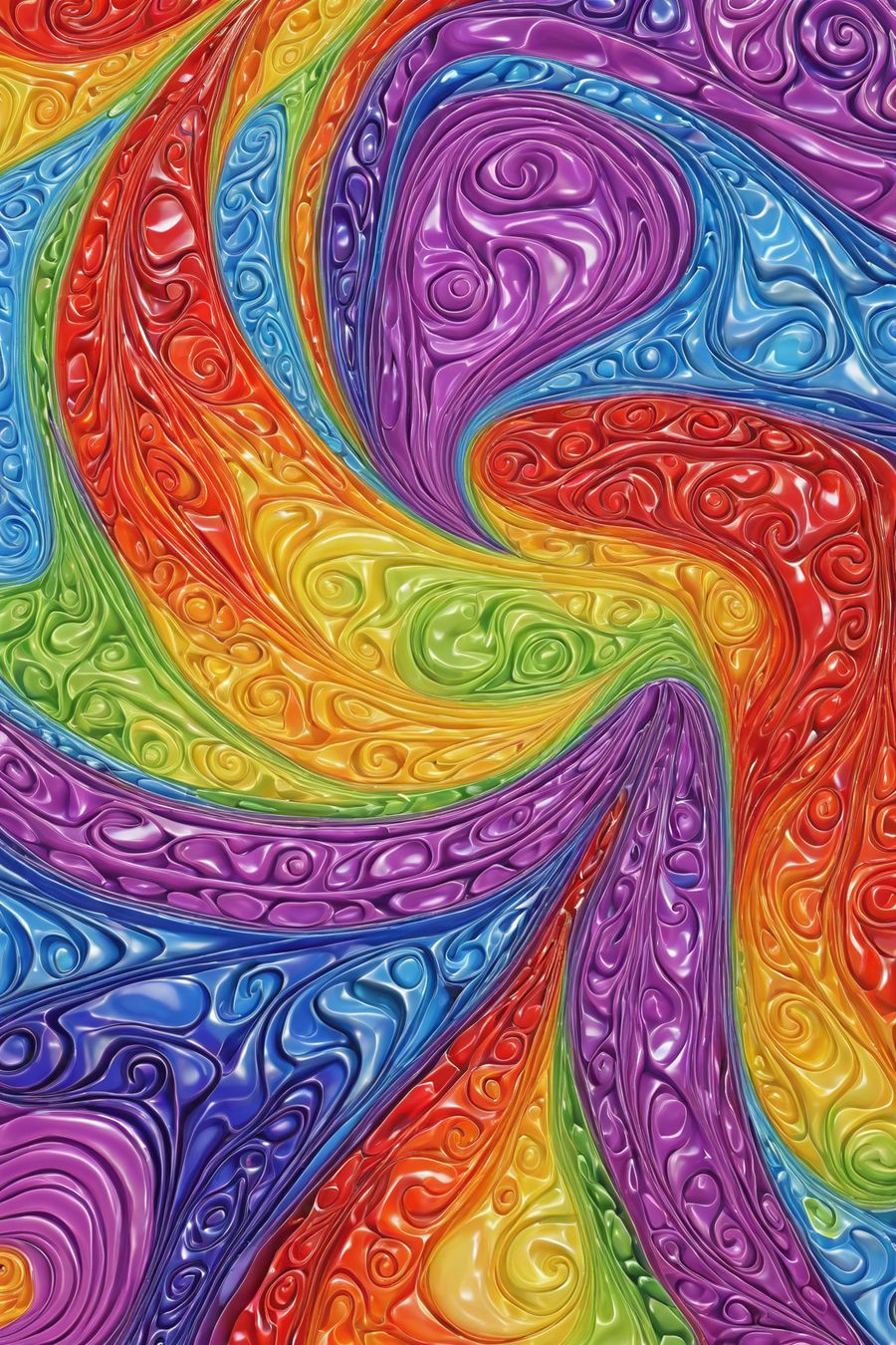 Vibrant abstract swirl design in rainbow colors for premium wall art and home decor.