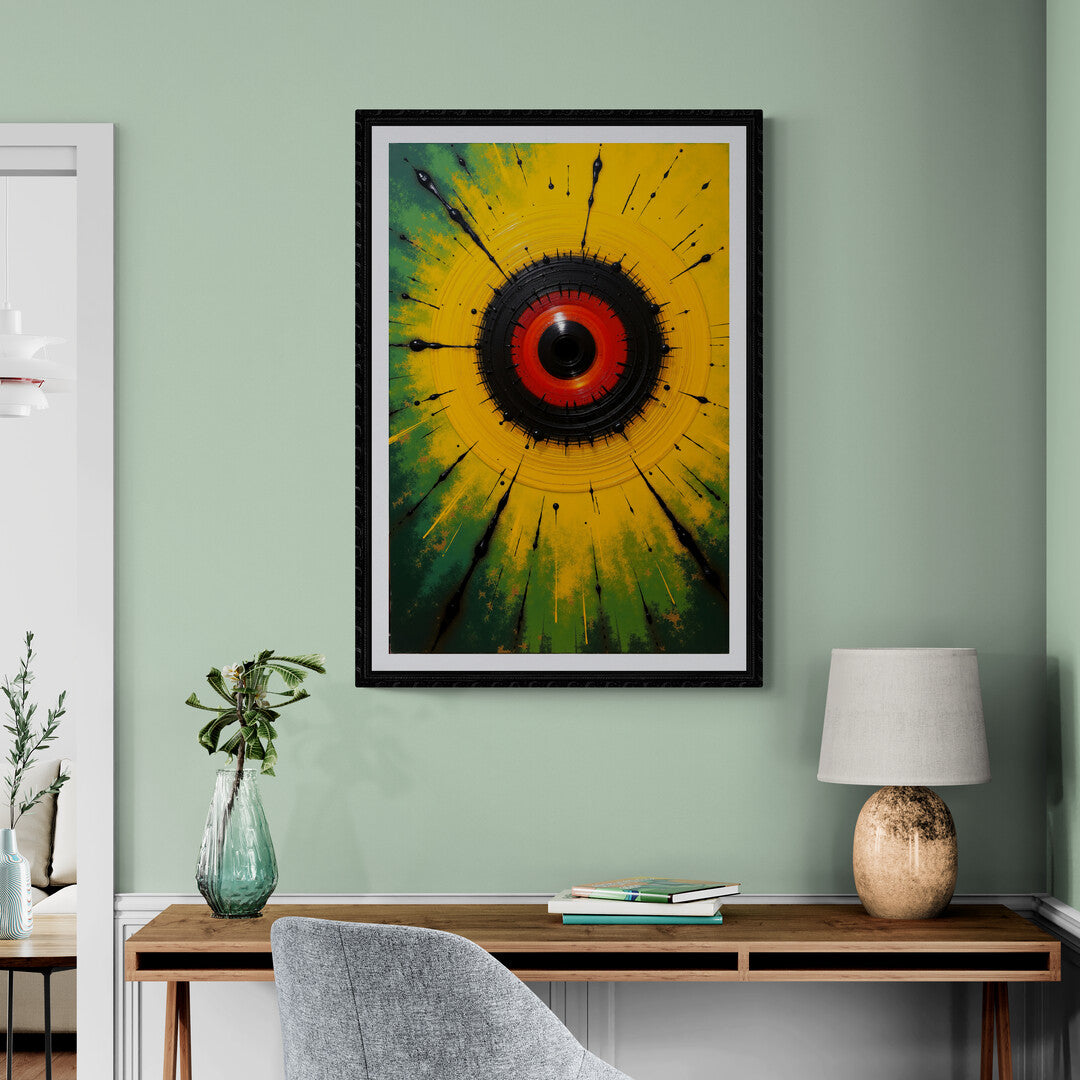 Bold abstract art poster with colorful concentric design, ideal for home decor