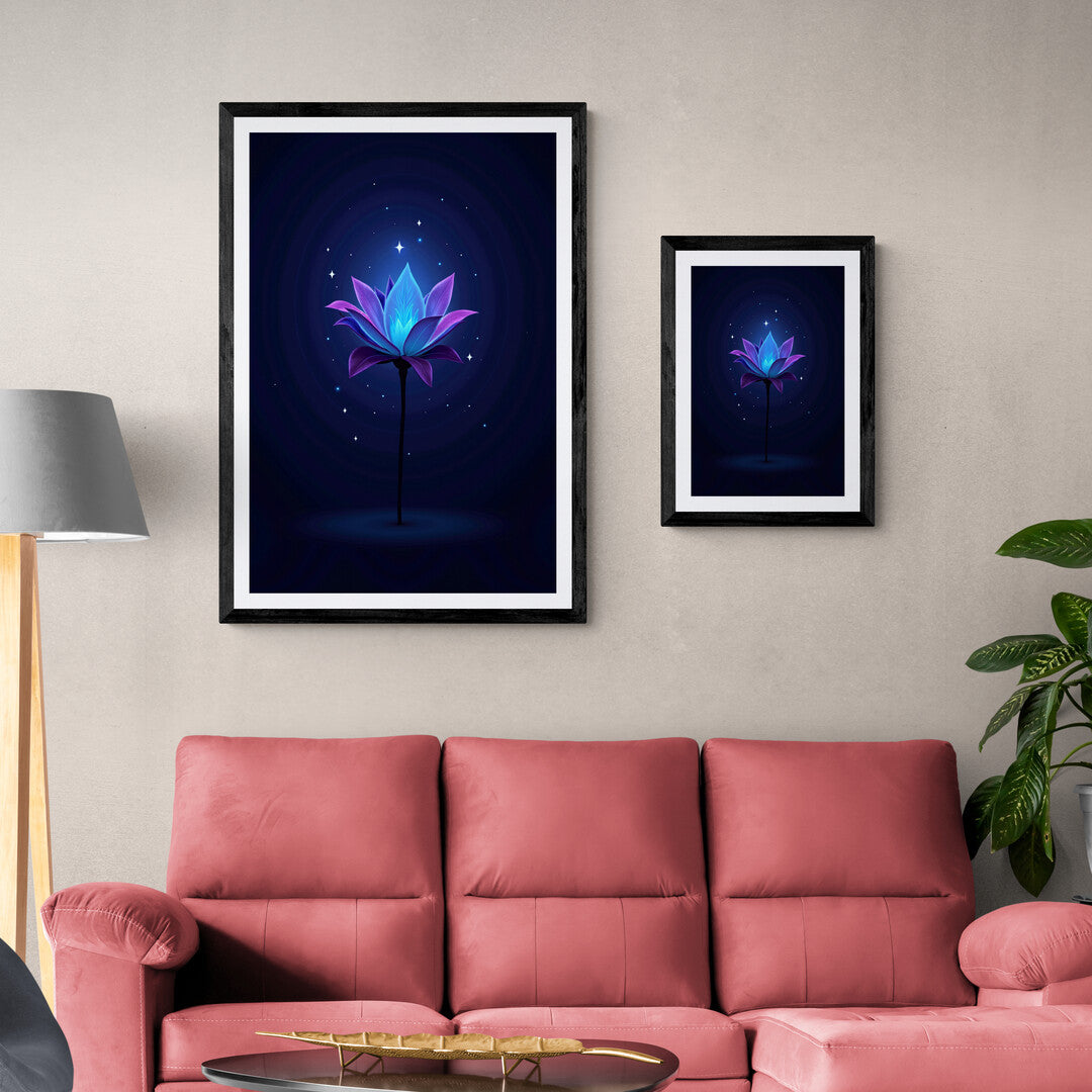 Premium poster featuring a mystical night flower with vibrant colors and cosmic theme