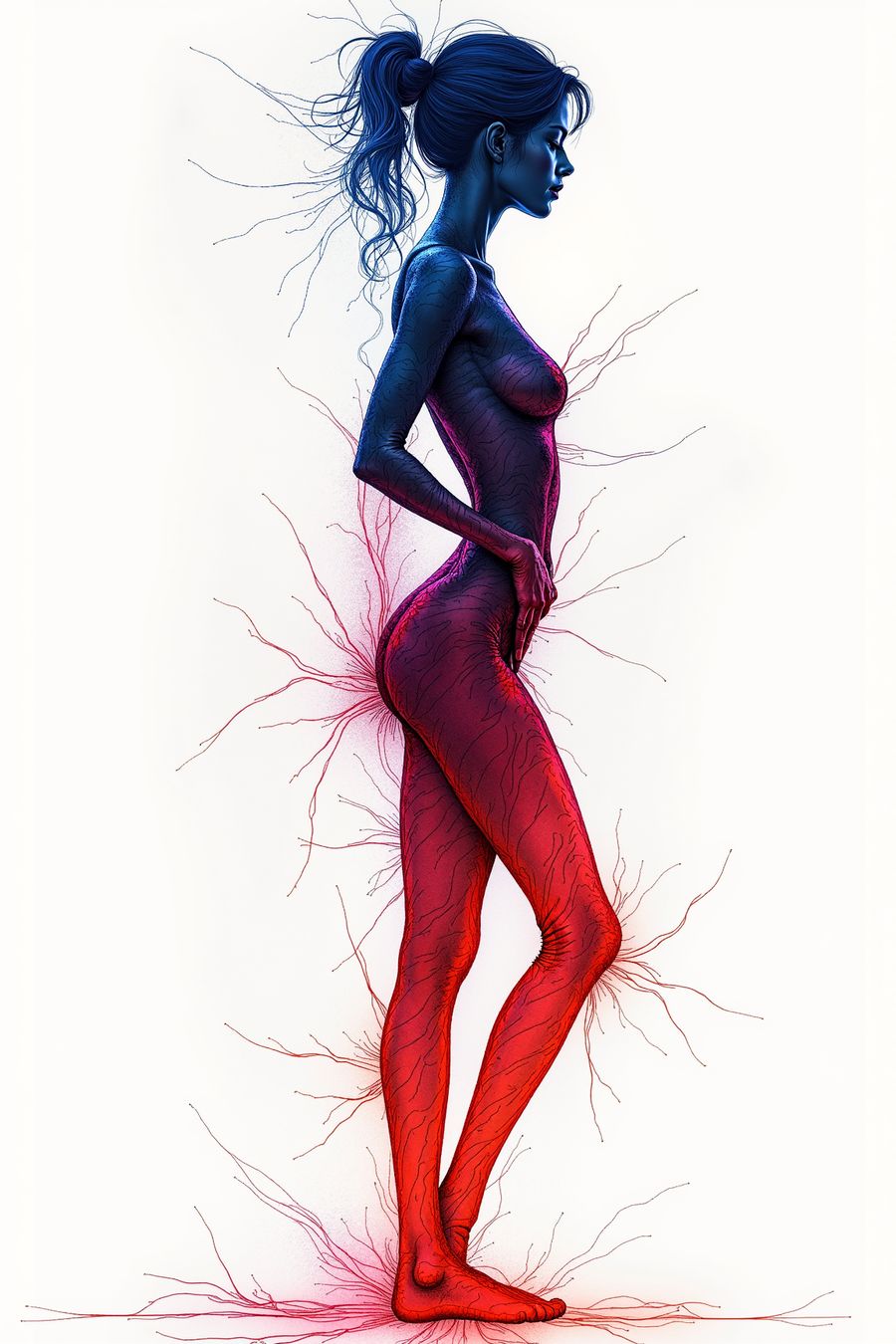 Flow of Energy art print featuring a vibrant human figure with red and blue energy lines for modern wall art and home decor