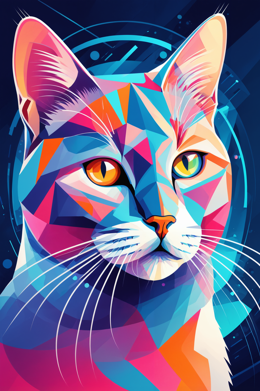 In a striking and avant-garde scene, the picture features a cat rendered in a Futurism art style. The artwork captures the essence of movement and dynamism, characteristic of the Futurism movement, with a modern twist.