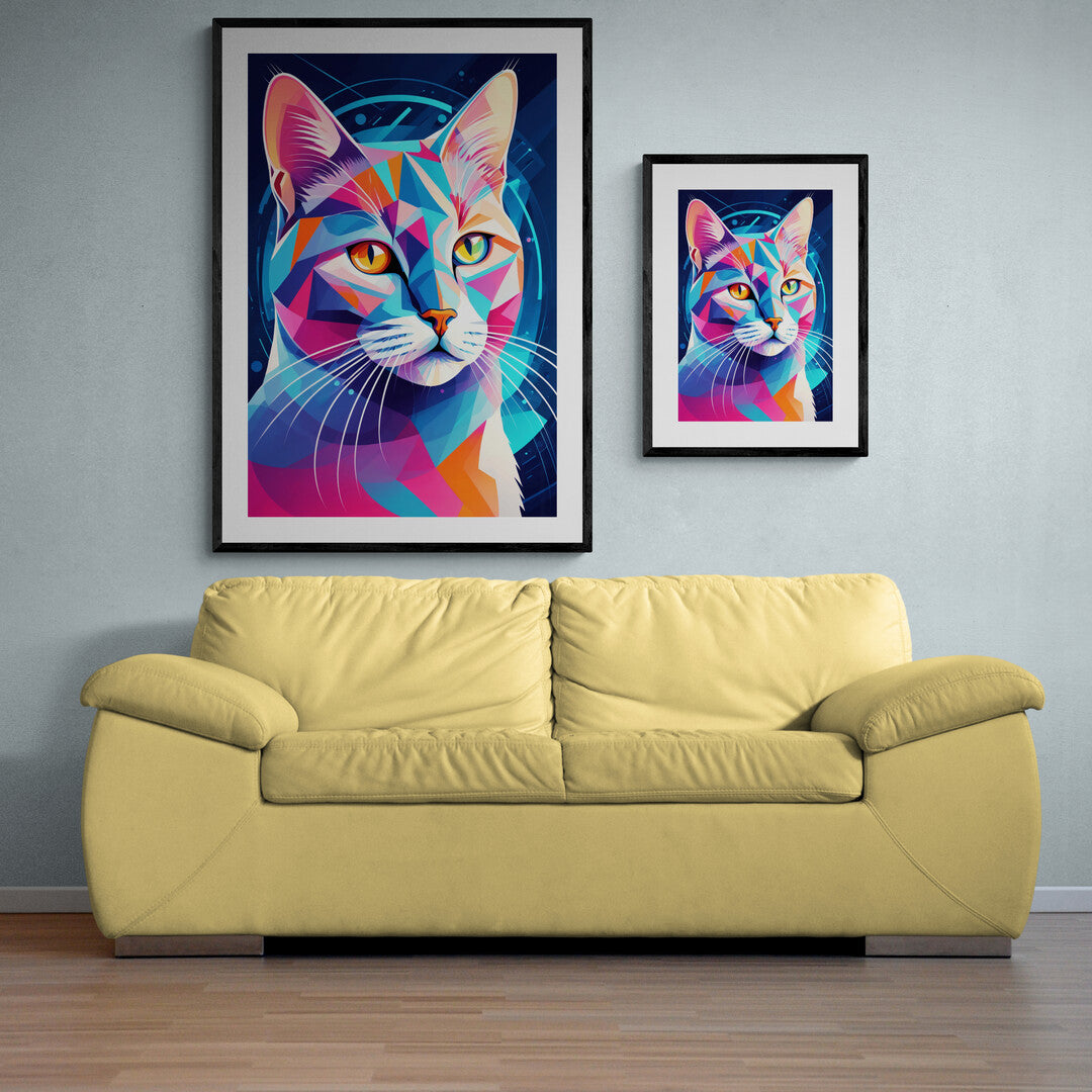 In a striking and avant-garde scene, the picture features a cat rendered in a Futurism art style. The artwork captures the essence of movement and dynamism, characteristic of the Futurism movement, with a modern twist.