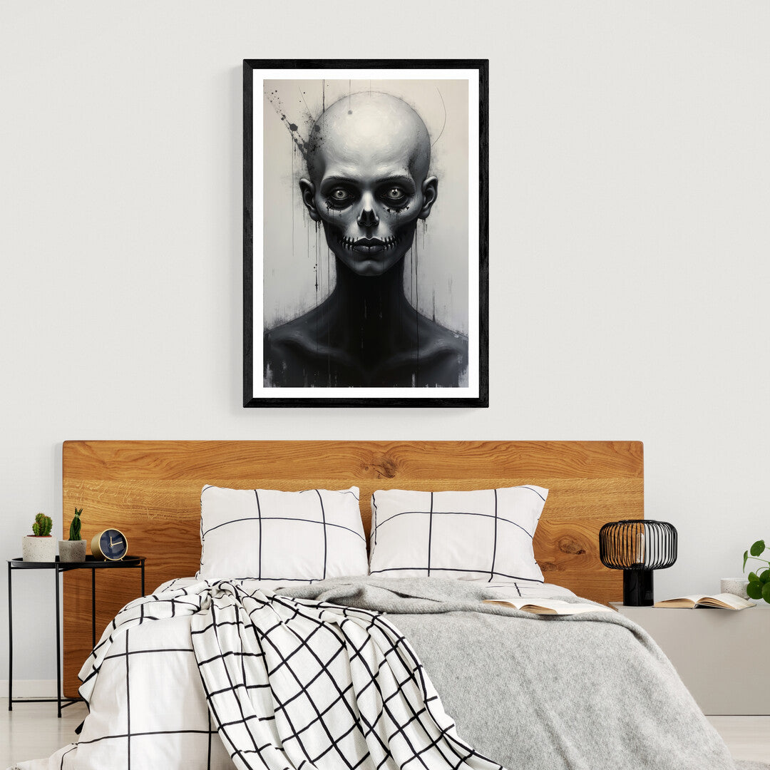 Premium poster of Haunting Stares with surreal face design, ideal for art prints and contemporary spaces