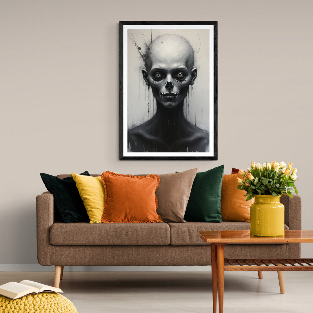 Eerie yet captivating Haunting Stares art print, designed for premium wall art and minimalist interior design