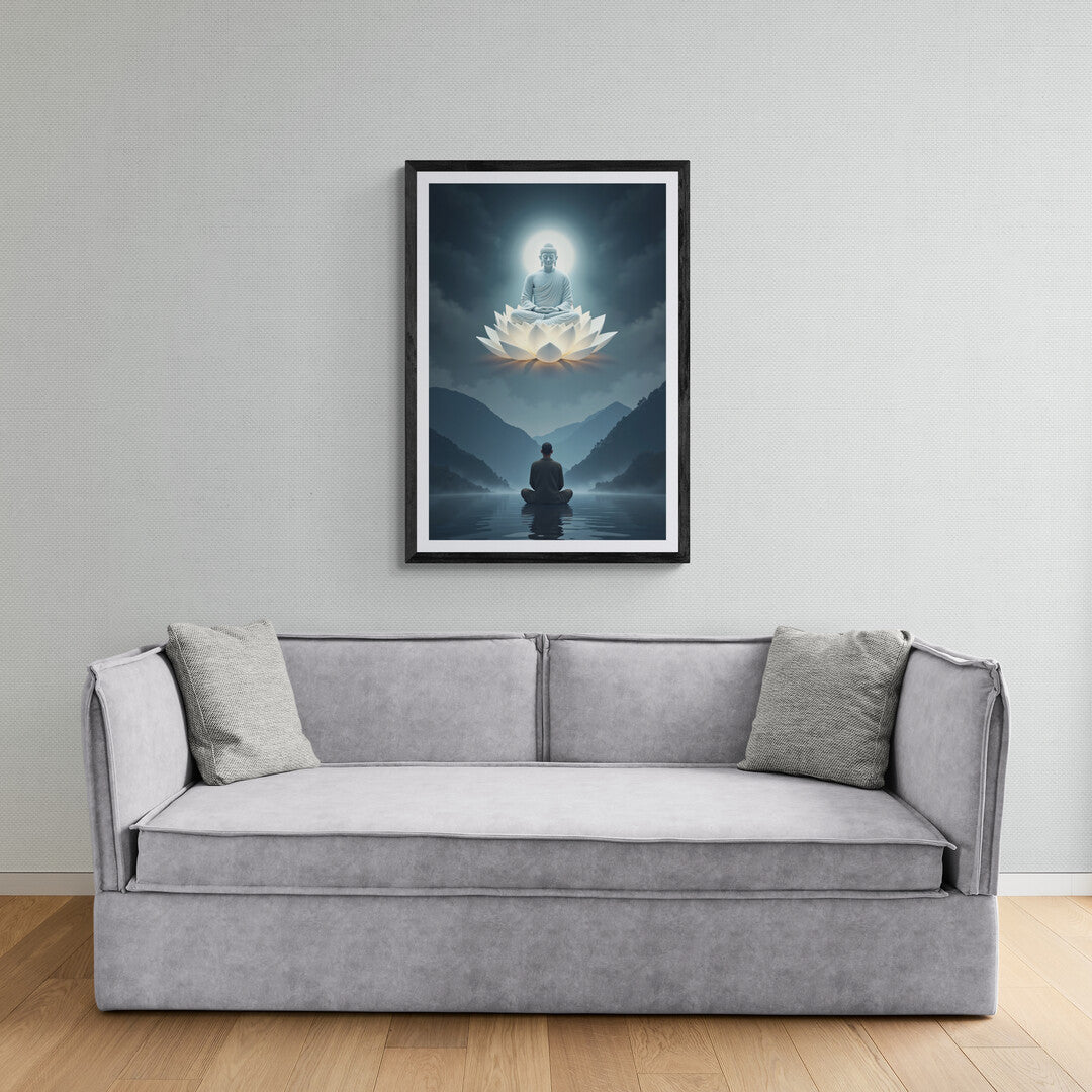 Luminous spiritual Wall Art featuring meditation and enlightenment, perfect for premium posters and mindful home spaces