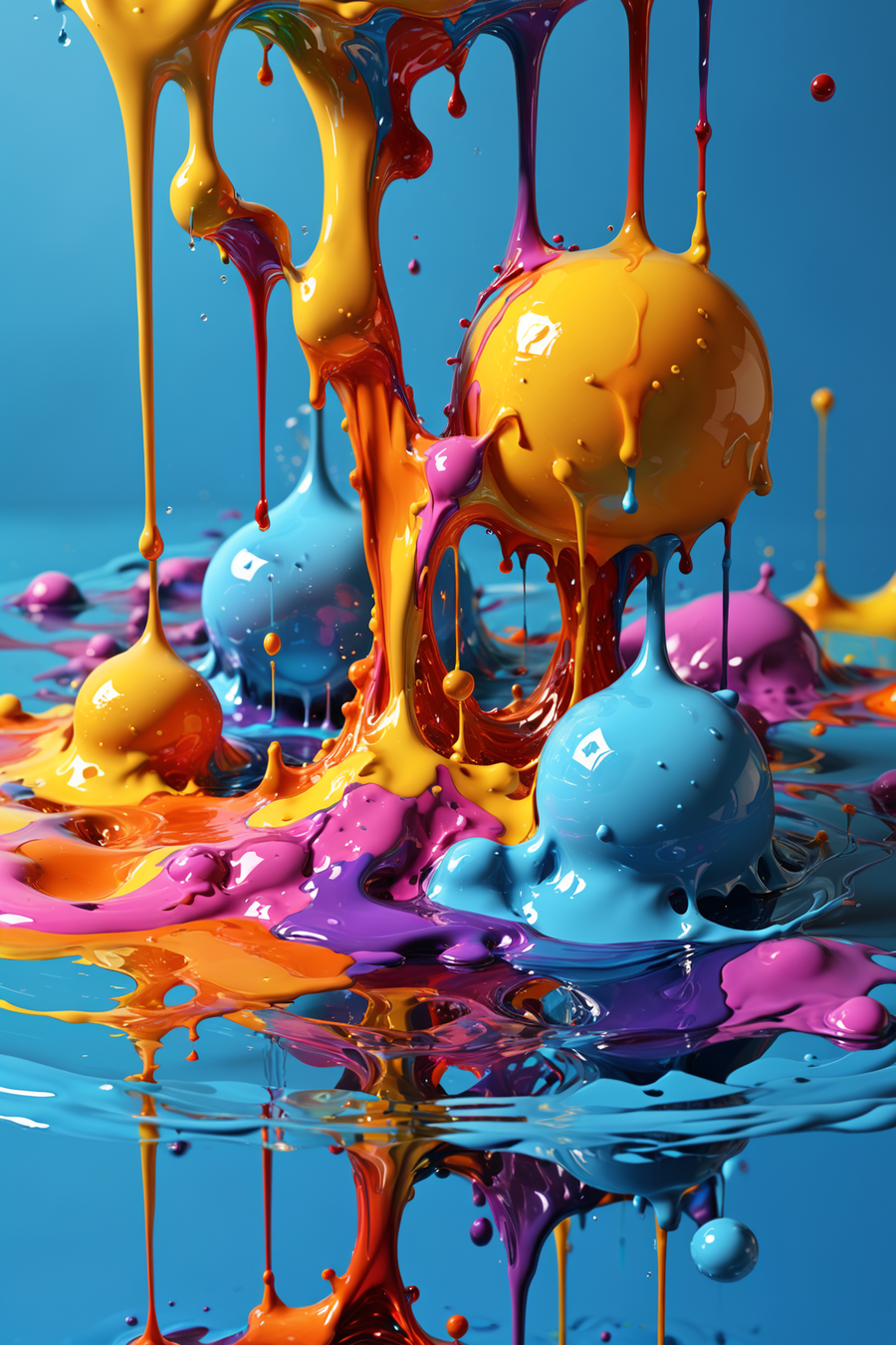 In a captivating and surreal scene, the picture features an array of melting fluid and organic forms, blending seamlessly to create an otherworldly and dynamic composition. The image exudes a sense of motion and transformation, as if the elements within it are continuously evolving and reshaping themselves.