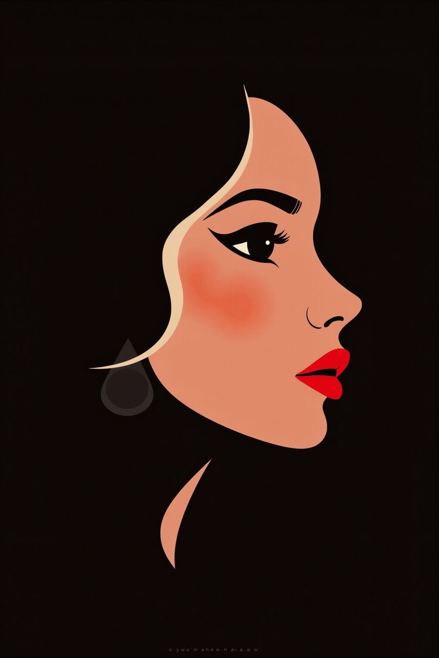 The picture presents a minimalist profile of a woman's face. The design is sleek and elegant, utilizing clean lines and minimal detail to convey the essence of the face. The profile is rendered in a single continuous line, gracefully curving to outline the woman's forehead, nose, lips, and chin.