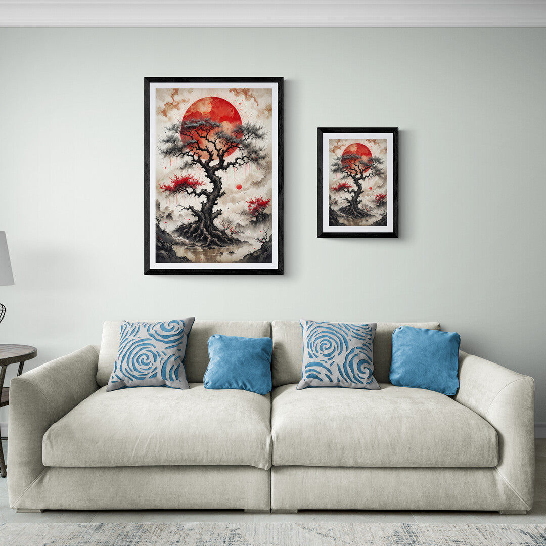 In a serene and evocative composition, the picture features an old tree painted with Chinese ink. The artwork captures the timeless beauty and strength of the tree, using traditional brushwork techniques to convey a sense of elegance and natural harmony.