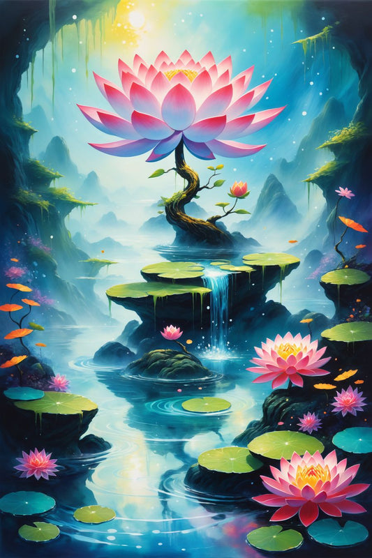 In an enchanting and surreal composition, the picture features an otherworldly flower set in a fantastical landscape. The scene exudes a sense of magic and wonder, drawing the viewer into a realm of imagination and beauty.