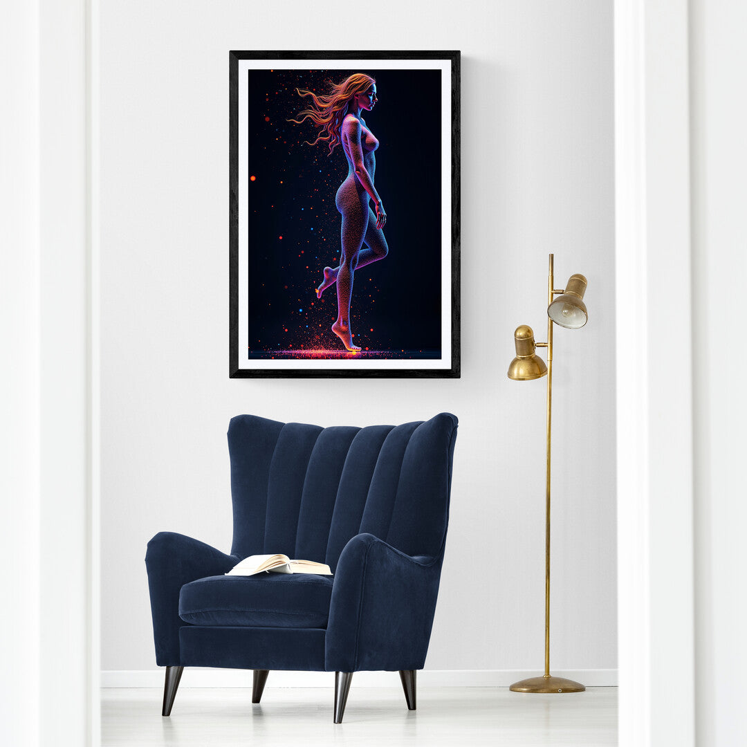 Vibrant premium poster of a particle-filled silhouette with cosmic energy, enhancing any Home Decor or artistic space