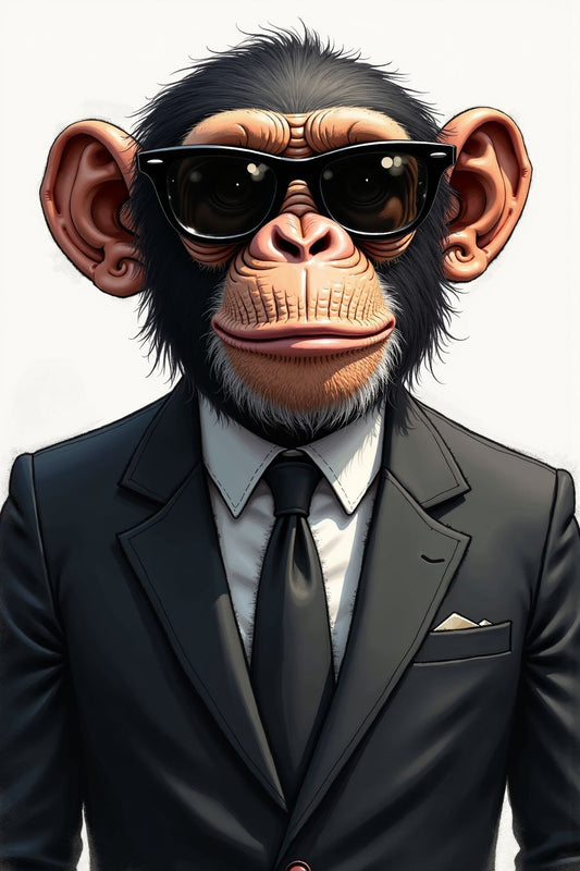 Chimpanzee in a black suit and sunglasses - premium wall art for modern home decor