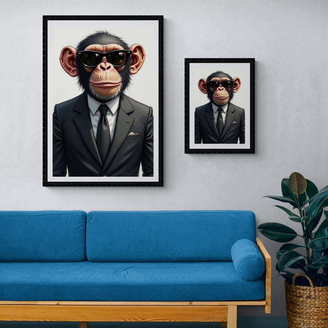 Primates in Power - a bold and sophisticated chimpanzee wall art design for home decor.