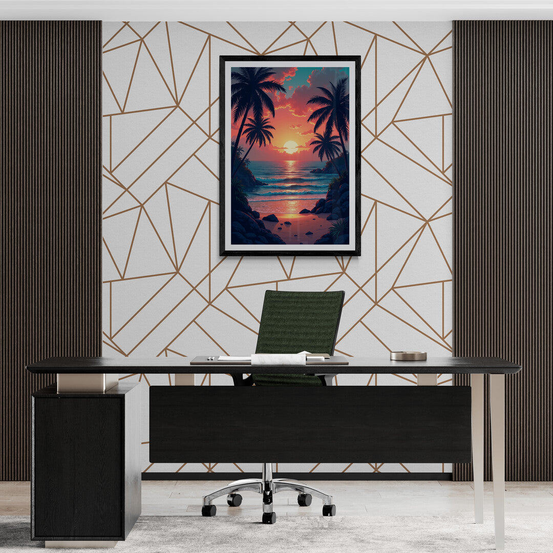 Premium tropical wall art featuring a tranquil beach sunset, ideal for enhancing any living space