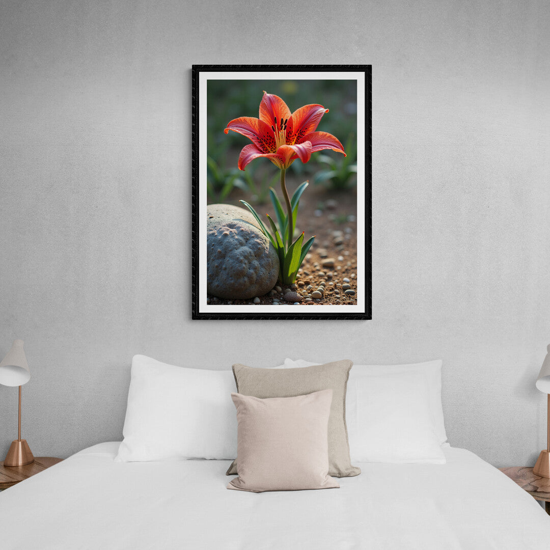 Resilient red flower glowing in sunlight, ideal for wall art, premium posters, and shop online collections for modern interiors