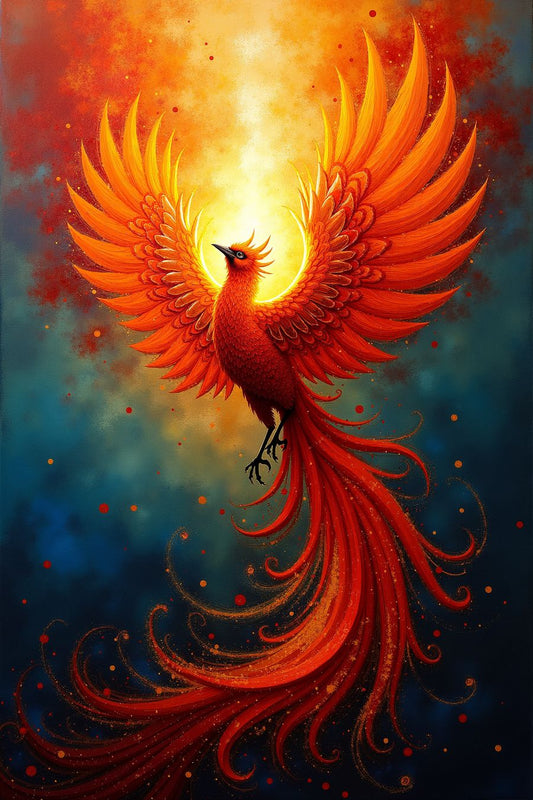 Rise of the Eternal Phoenix wall art with vibrant fiery colors for home decor