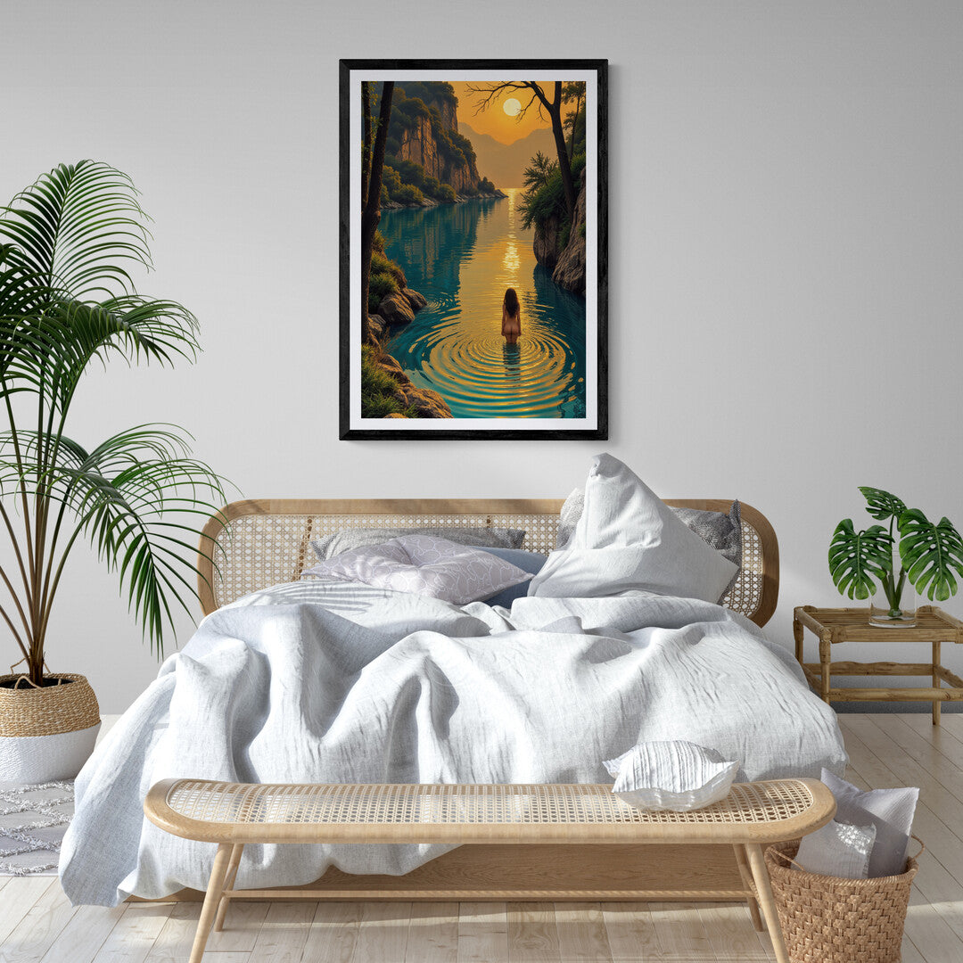 Serene sunset reflection on water, ideal for art prints and elegant posters for your living space