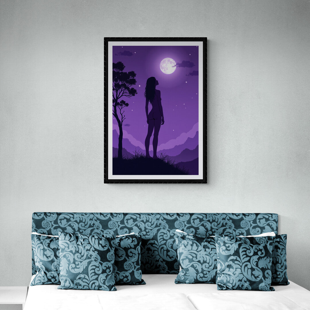 2.	Ethereal night scene featuring a serene silhouette and starlit sky, ideal for stylish posters and modern Home Decor.