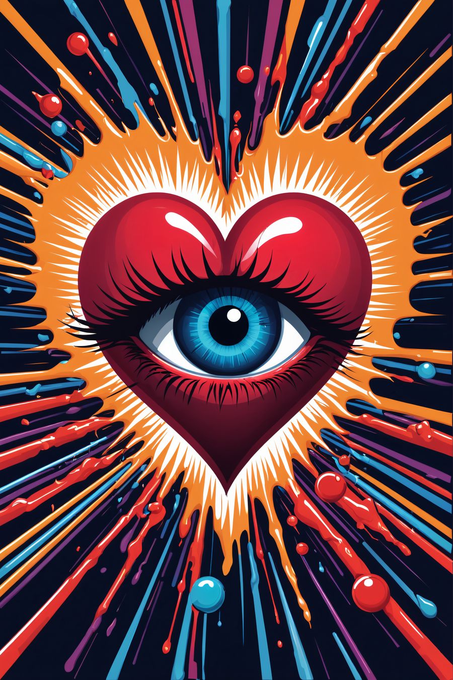 In a striking and surreal composition, the picture features a spasmodically moving eye embedded within a heart. The artwork combines elements of both anatomical precision and abstract expressionism, creating a visually arresting and thought-provoking image.