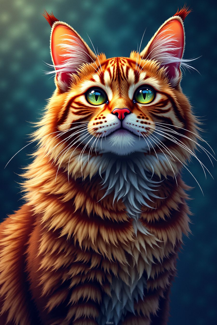 Majestic orange tabby cat with emerald-green eyes, perfect for premium art prints and home decor