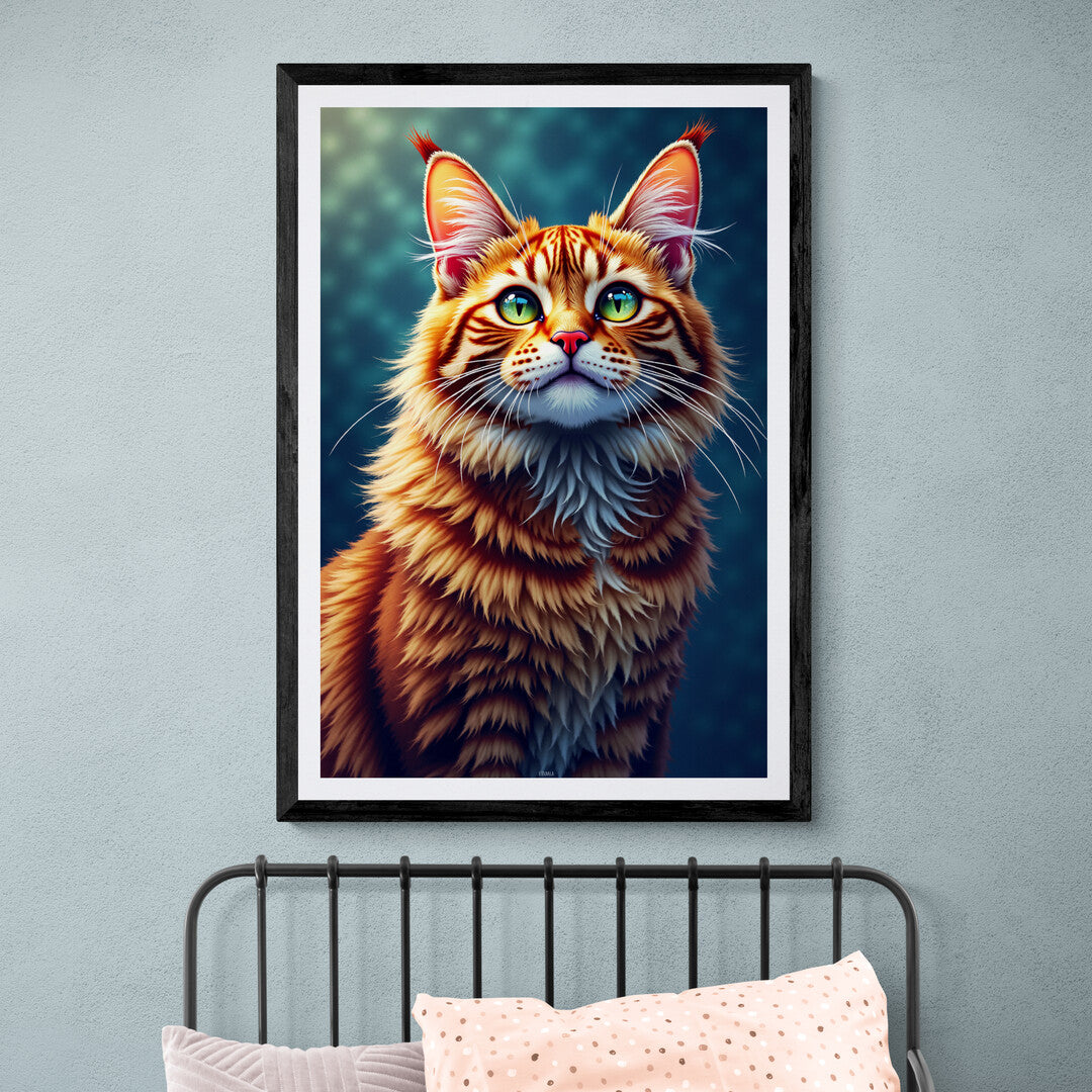 Close-up of a radiant striped cat, ideal for wall art and shop online posters