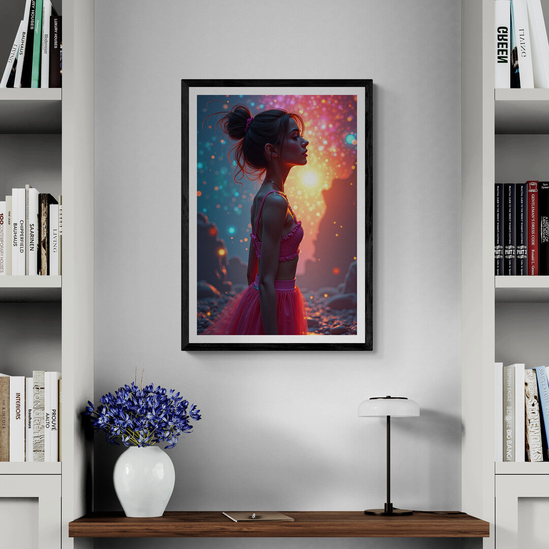 Stylish and colorful art print of a cosmic glow scene, designed to enhance wall art collections and modern interiors.