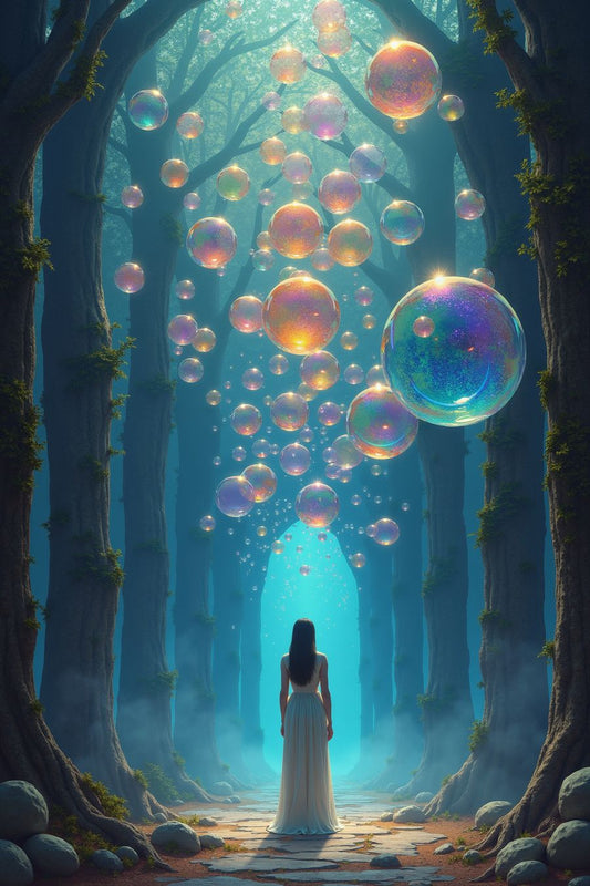 The Corridor of Wonder - A mystical forest pathway adorned with glowing orbs, perfect for premium art prints and wall art