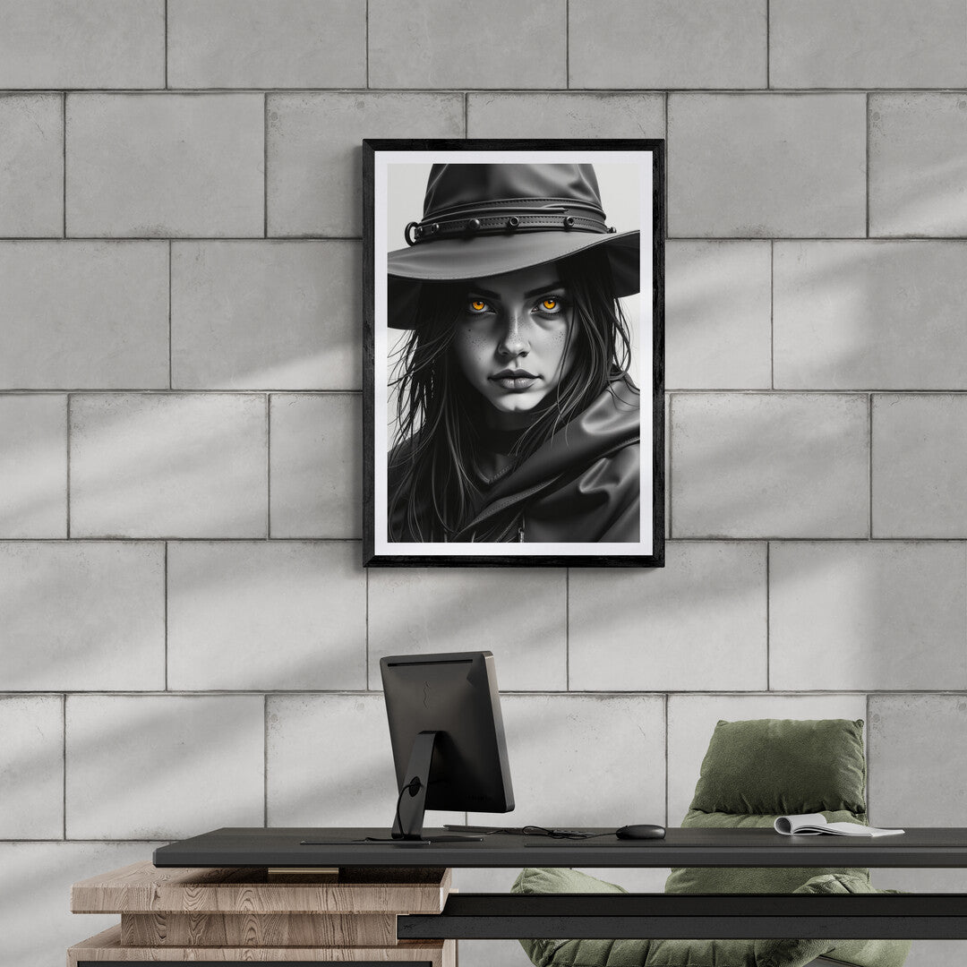 Elegant art print of The Enigmatic Watcher, adding mystery and sophistication to your home decor.