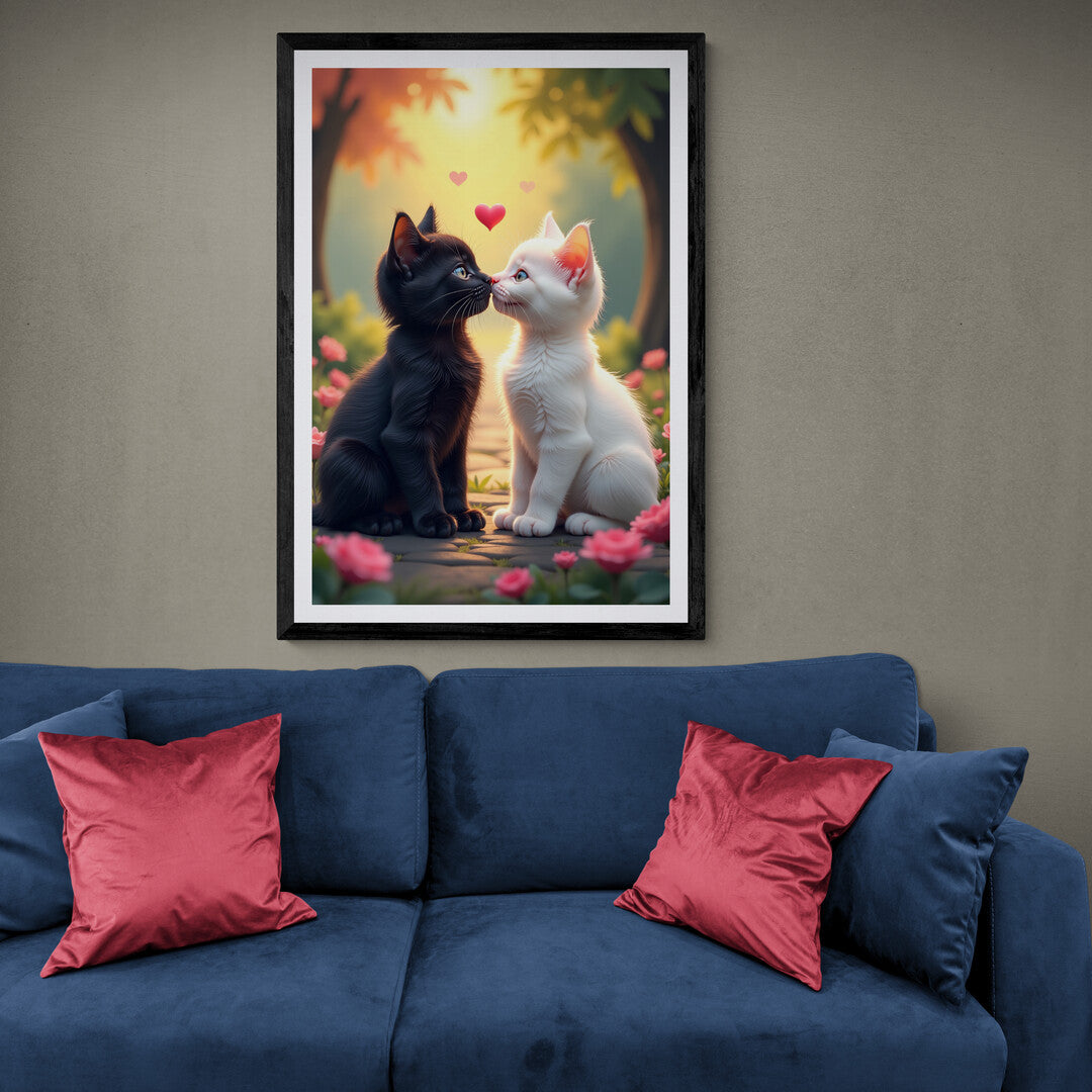 Tender moment of two cats in love, captured for high-quality premium posters and art prints for your walls