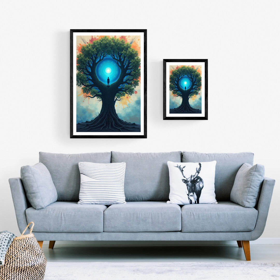 Majestic tree and lone figure wall art, perfect for premium posters and home decoration