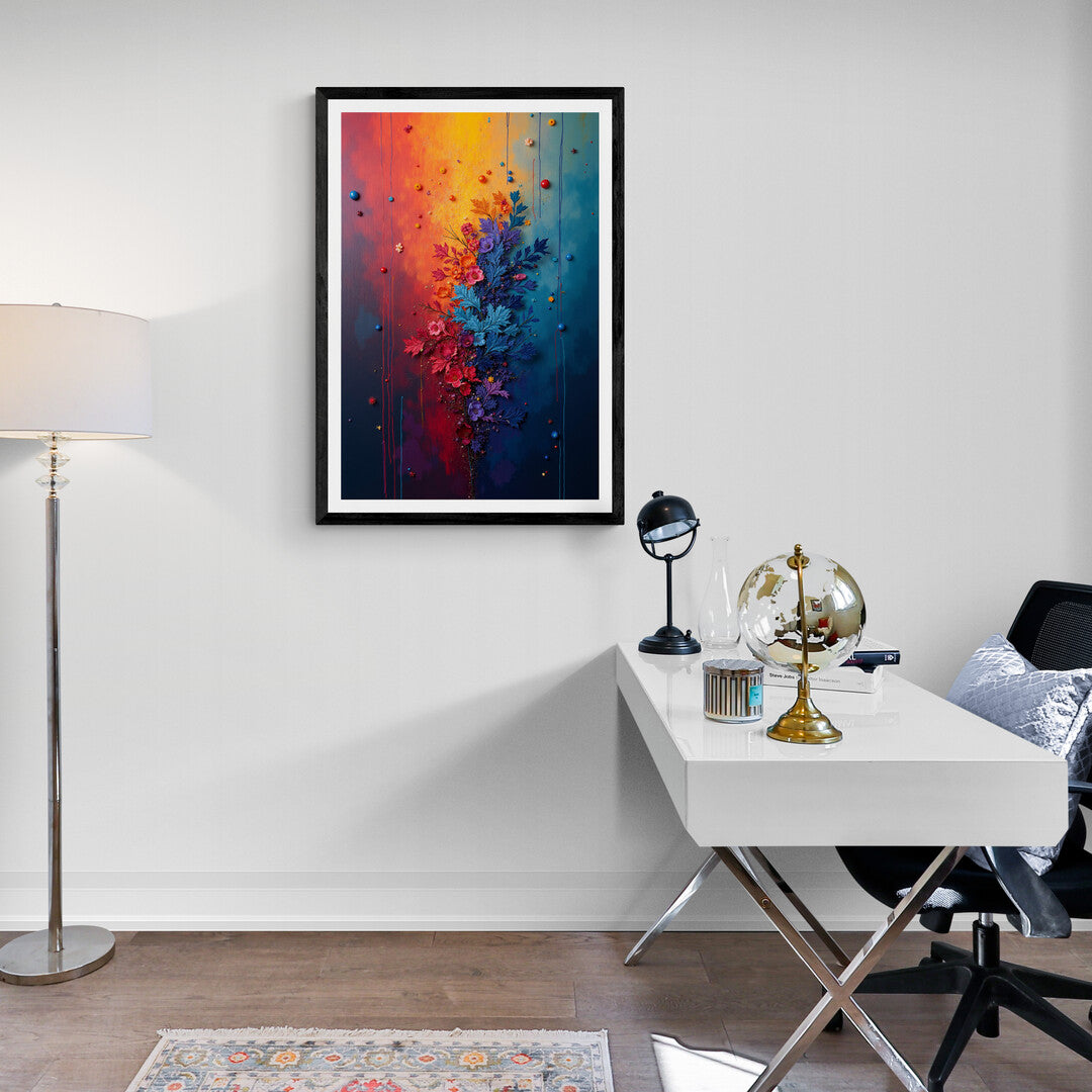 Abstract floral painting with a gradient background for art prints, premium posters, and bold home decor enhancements