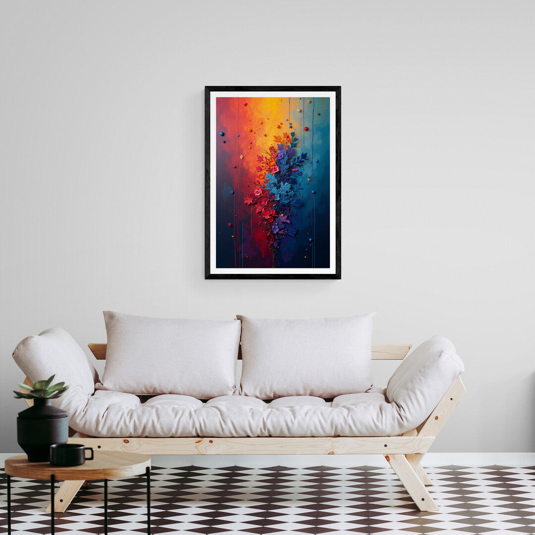 Nature-inspired artwork with colorful flowers and dynamic hues, ideal for wall art and shop online for modern home decor solutions