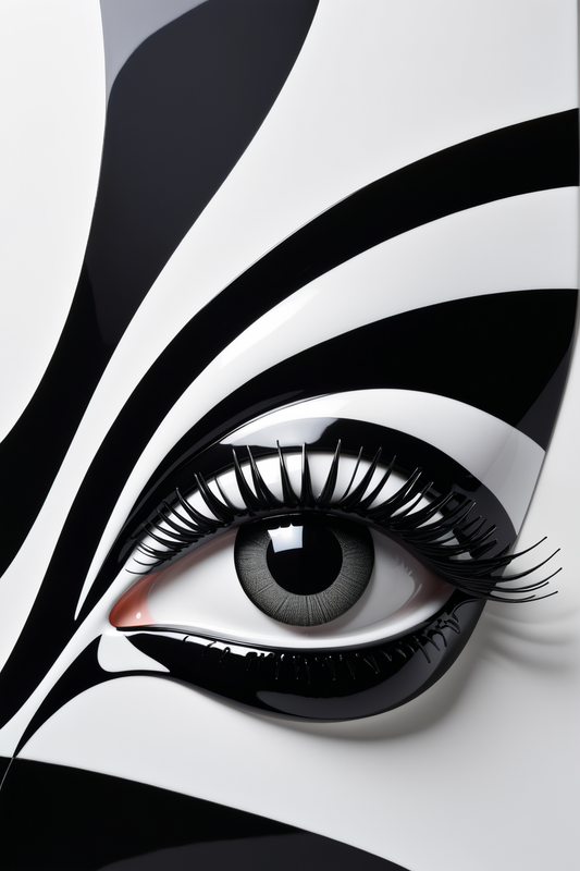 In a striking and mesmerizing scene, the picture features a detailed and evocative depiction of an eye rendered in black and white aesthetics. The image is a study in contrast, texture, and light, capturing the viewer's attention with its intensity and precision.