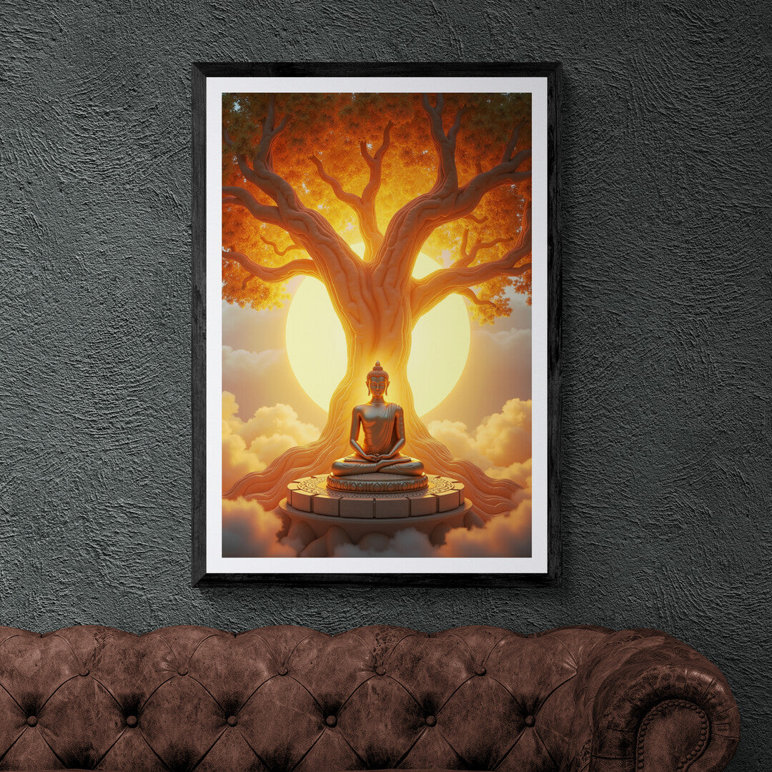 Sacred tree and meditating Buddha artwork, a perfect addition to elevate your interior space with premium art prints and posters