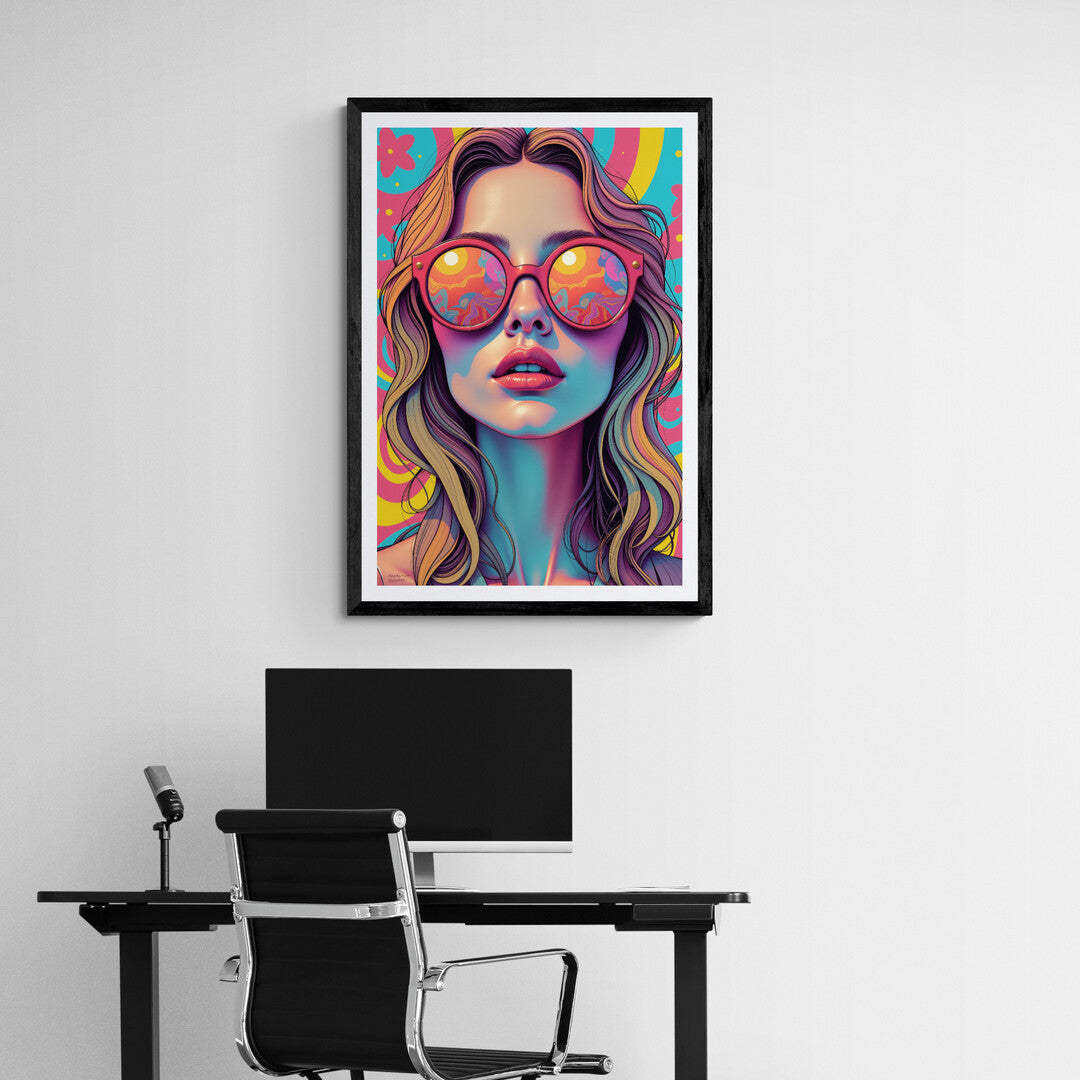 Trendy psychedelic poster with retro colors, ideal for unique home decor