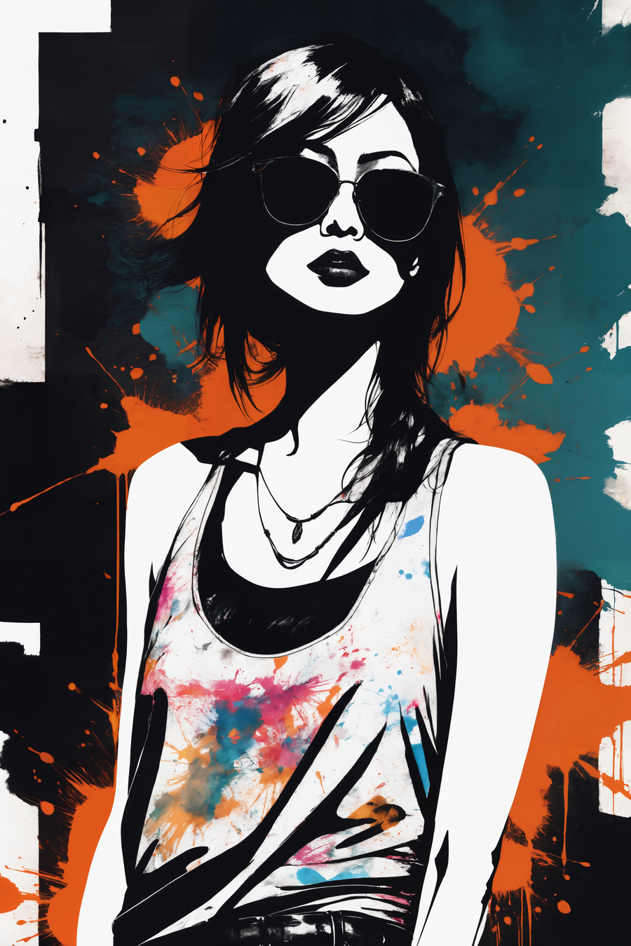 In a visually striking depiction, the picture features an Urbanpunk adult Asian girl portrayed in a painterly style, blending elements of urban culture with a unique artistic interpretation.