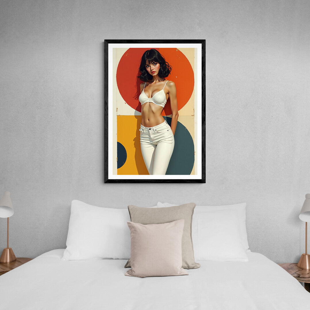 Chic modern wall art featuring a confident figure with vintage-inspired design elements