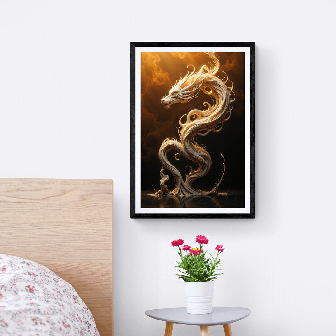 Fantasy-inspired dragon artwork with glowing textures, ideal for home decor and luxury posters