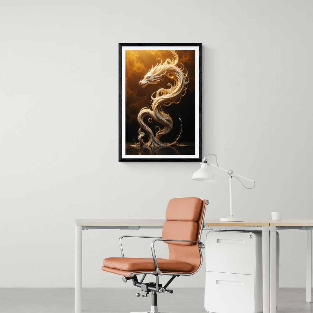 Ethereal dragon glowing in warm hues, perfect for premium posters and modern wall decor.