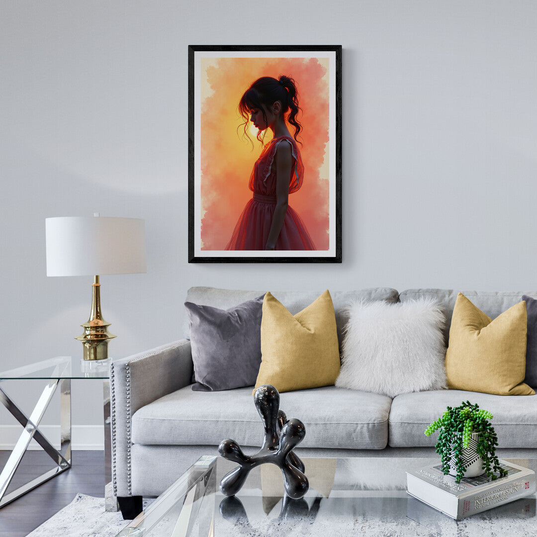 Elegant silhouette in soft sunset hues, designed for art prints and home decor upgrades