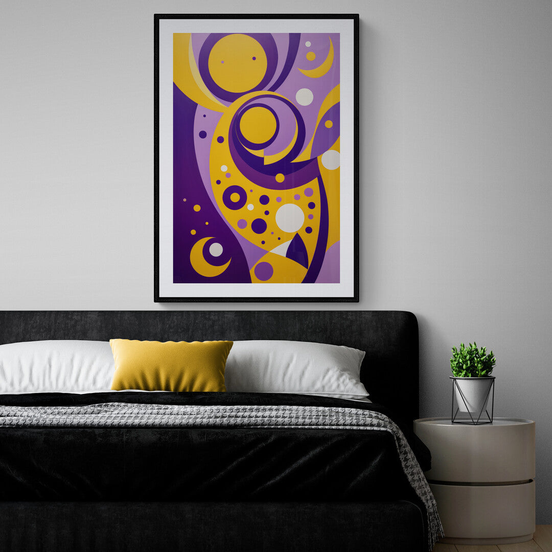 In a striking and modern scene, an image showcasing yellow and purple avant-garde aesthetics commands attention. This composition is a bold exploration of color, form, and texture, pushing the boundaries of traditional art and design.